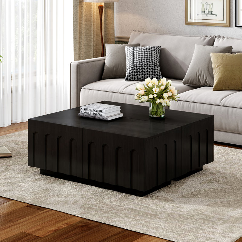80-inch Tv Stand And Coffee Table , 4 Arched Drawers, Multi-functional Black Cabinet For Living Room Furniture Home, Black