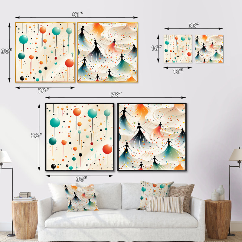 Corinthia - Ensemble de 2 collages carrés abstraits, Cadre flottant noir, H 16 po x l 33 po