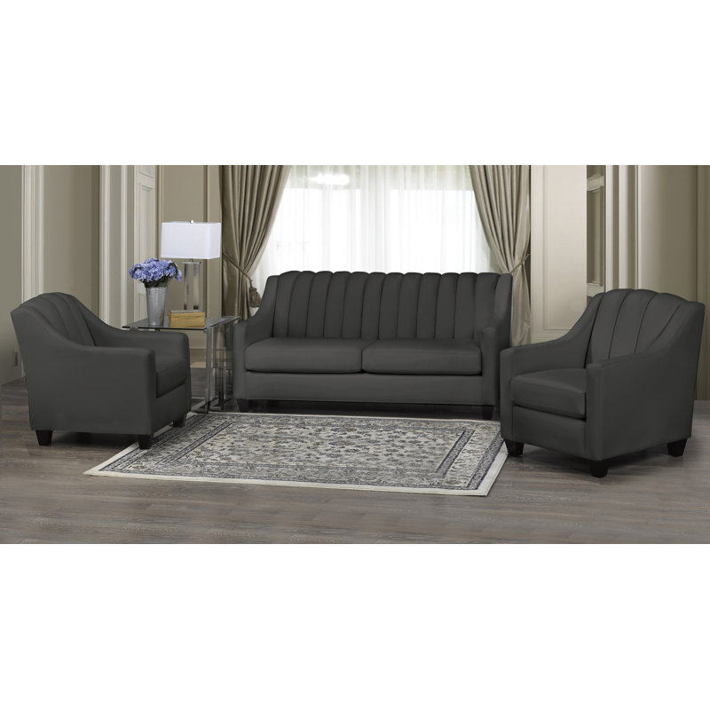 Conkling 3 - Piece Living Room Set, Charcoal Leather Match