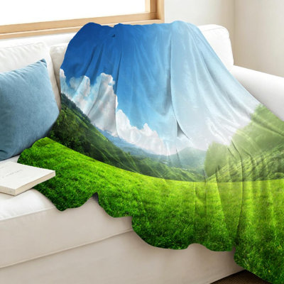 Jeté en molleton transparent ultra doux en flanelle, champ d'herbe printanière et imprimé recto