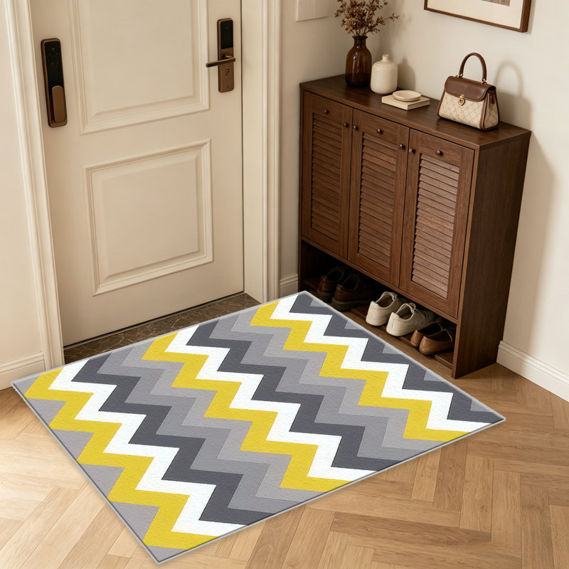 Yellow Grey Chevron Zigzag carpet-easy to clean, machine-washable, soft and comfortable; suitable for door mats, kitchens, living rooms, bedrooms, corridors, and laundry areas. Easy to clean, durable carpet for home decoration.