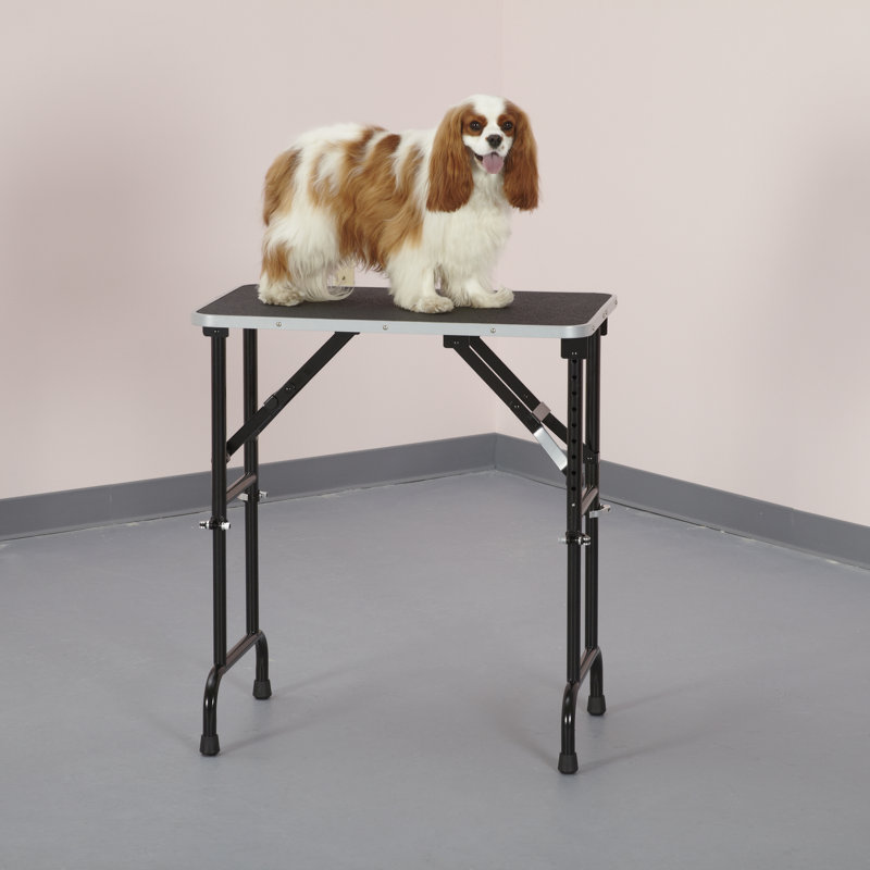 Adjustable Height Black Vinyl Pet Grooming Table with Aluminum Edging