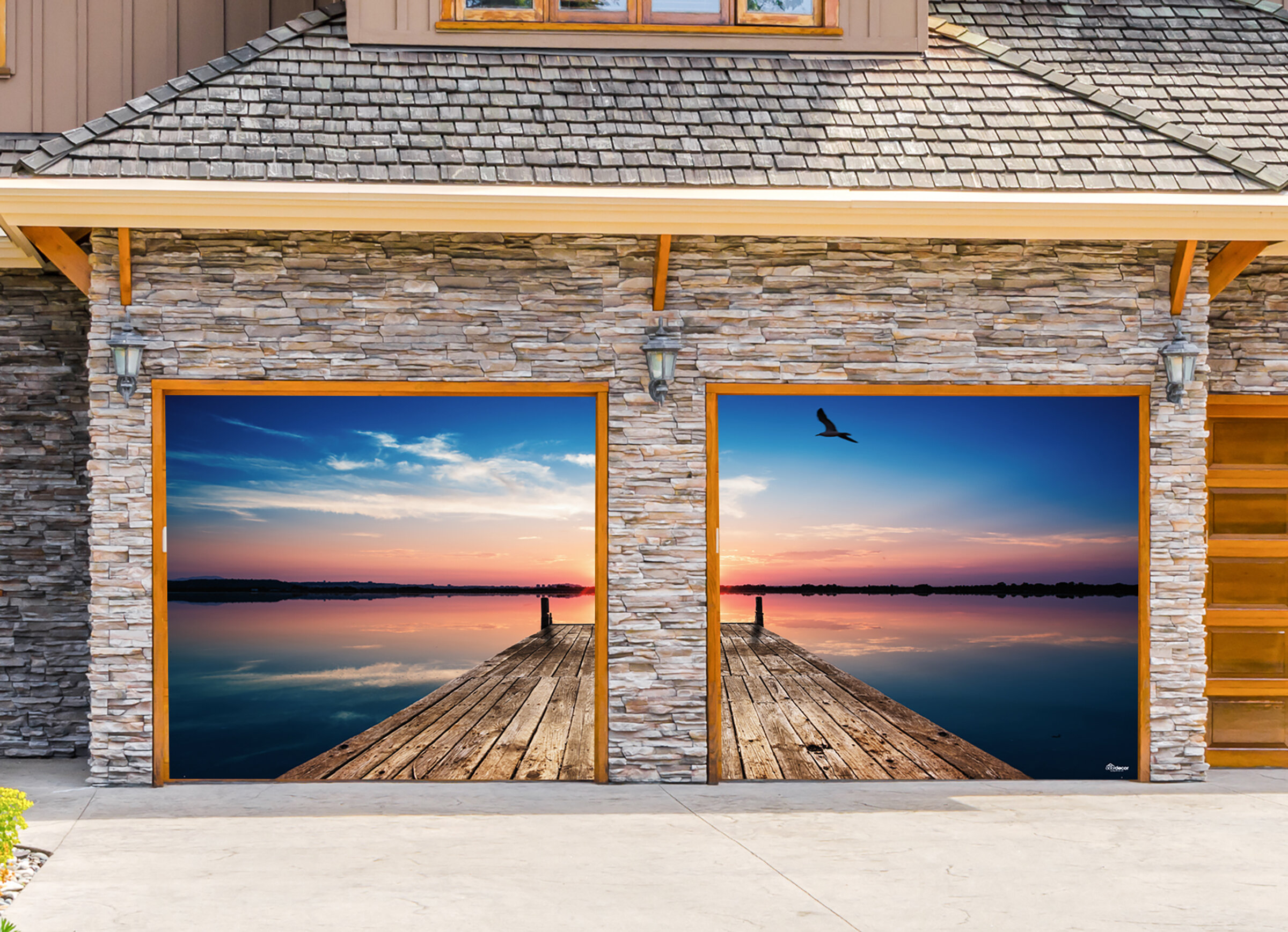 Loon Peak® 2 Piece Fishing Boat Sunset Garage Door Mural Set, Wayfair