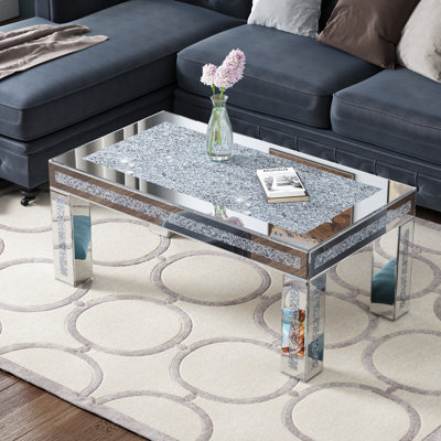 Amla 15"H Rectangle Coffee Table Mirrored Diamonds Inlay