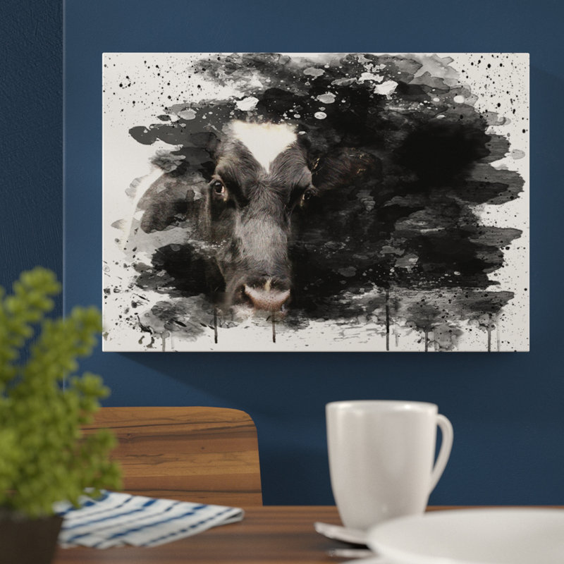 Black and White Cow - Wall Art, 35cm H x 50cm W, Wrapped Canvas