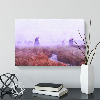 Landscape Windmill and Stream - Wrapped Canvas