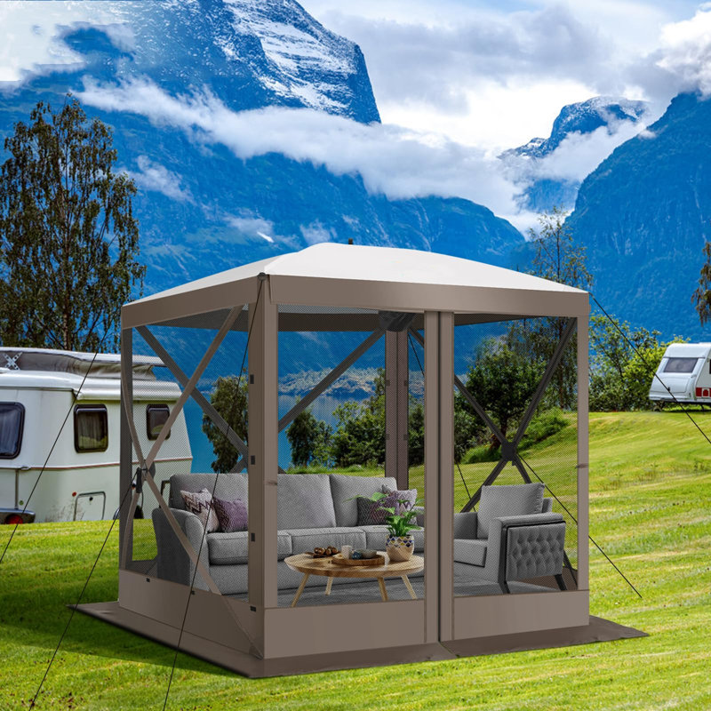 6FTx6FT Screen Room with Mosquito Netting, Hub Tent Instant Screened Canopy with Carrying Bag and Ground Stakes, Khaki