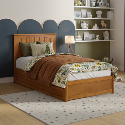Darlean Solid Wood Trundle Platform Bed with Footboard & Roll Out Trundle