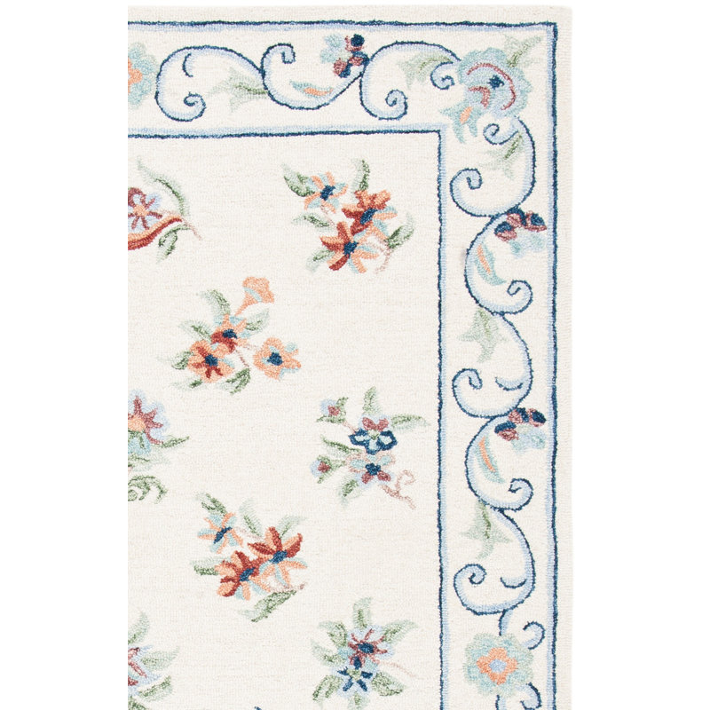 Rumfelt Hand Tufted Wool And Cotton Floral Rug, Square 5'