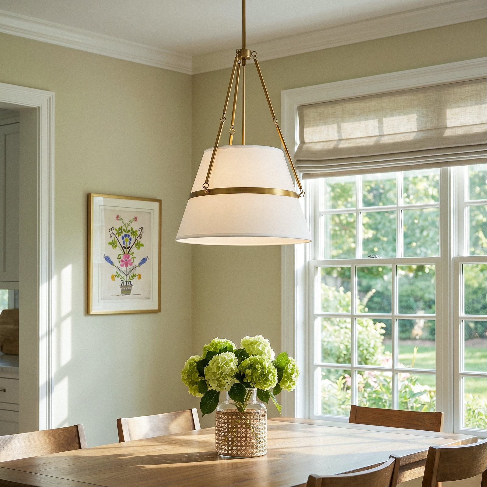 Oliver Single Light Linen Pendant, Aged Gold/White Linen
