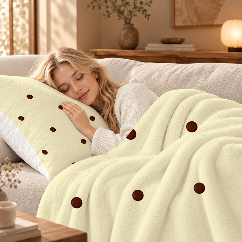 Premium Flannel Lightweight Blanket & 2 Pillow Shams Set with Brown Polka Dots on Pale Yellow Minimalist Ground, Ultra-Soft & Warm Cozy Bedding Set for All-Season, 60" x 80" Blanket + 2 Pillowcases Anti-Pilling & Machine Washable(Set of 3)