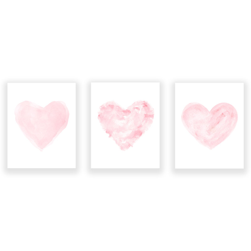 Aquarelle romantique, 3 impressions sur papier sans cadre, Rose, H 14 po x l 11 po x P 0,06 po