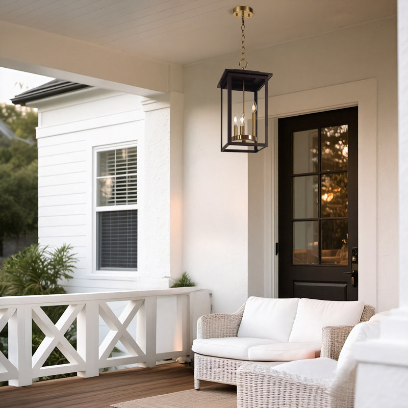 Birten 3 - Light 20.9“ H Outdoor Hanging Lantern, Matte Black/Antique Brass