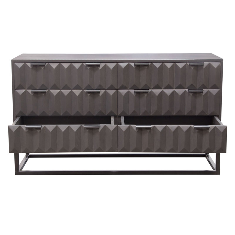 Commode 6 tiroirs Spectrum en bois de manguier massif gris fumé avec pieds en métal