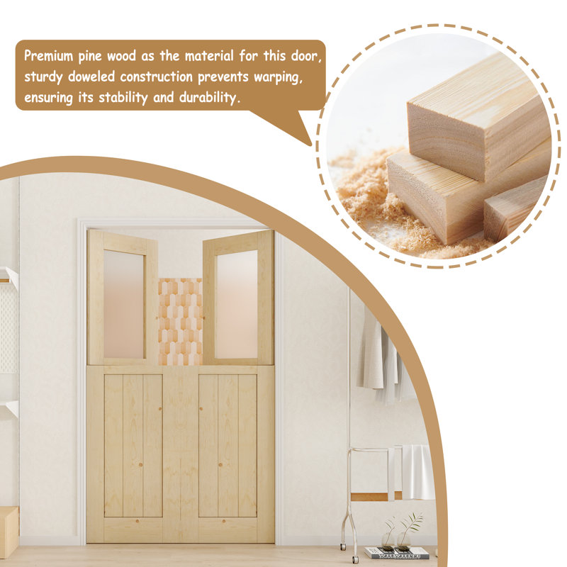 60 in. x 80 in. Natural Pine Frosted Glass Interior Door Slab