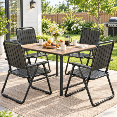 Ensemble de 4 chaises pliantes d'extérieur avec accoudoirs, structure robuste en acier, pour jardin, piscine et camping, noires