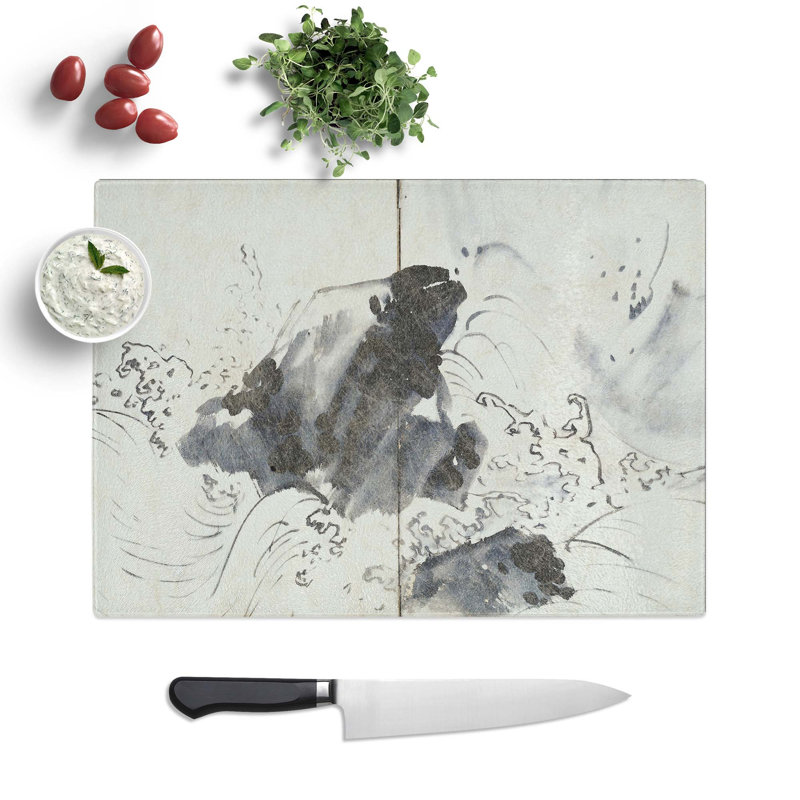 Tempered Glass Rock & Waves by Maruyama Okyo Chopping Board, 39 cm W x 28.5 cm L