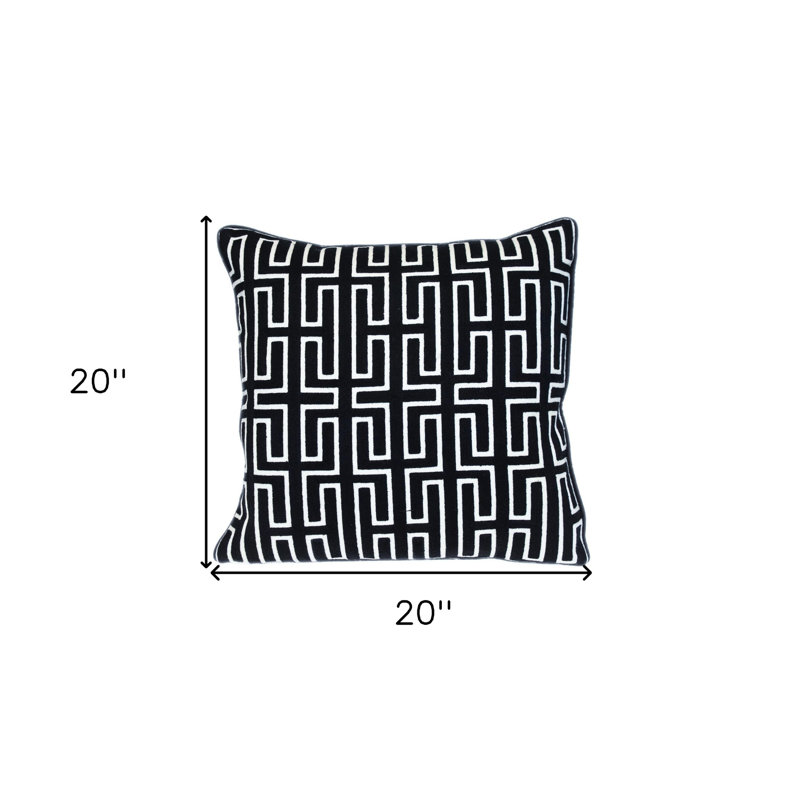Oreiller à fermeture à glissière en coton noir 20 po x 20 po