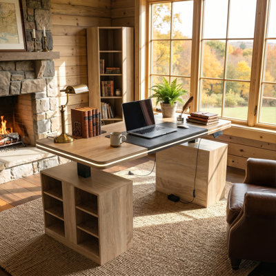 Cyril 63'' Electric Standing Desk With LED Light Strip, Power Outlet, And Bluetooth App Control