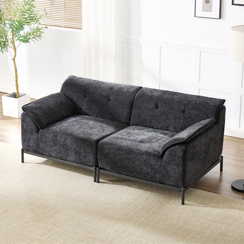 70.9" Upholstered Loveseat, Black Chenille
