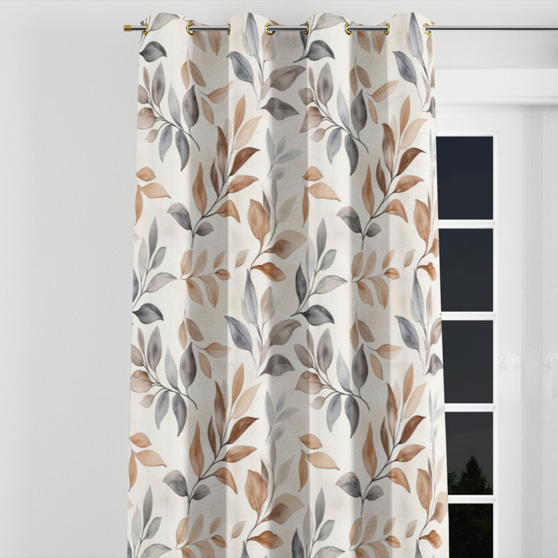 Floral Room Darkening Curtains - Classic Boho Botanical Boho Leaves Grommet Curtain - 1 Panel, Gold Grommets, 52" W x 90" L