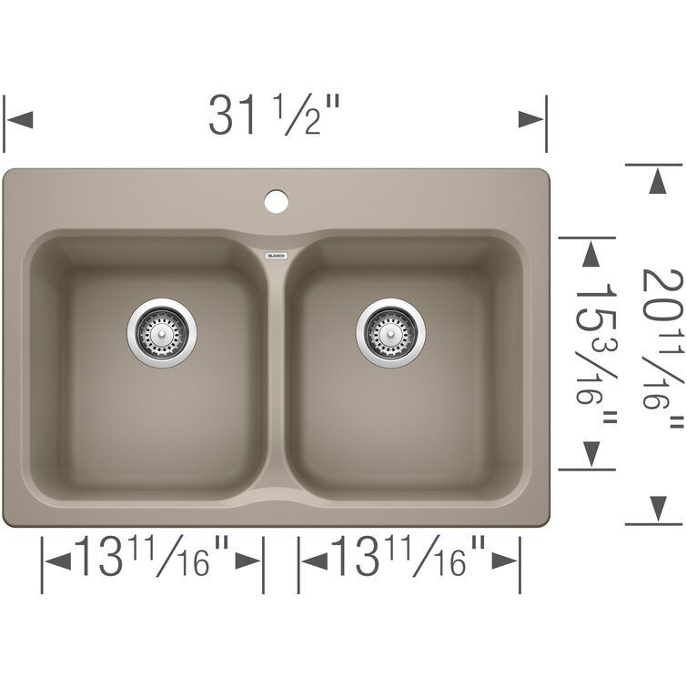 Évier de cuisine sur plan à cuve double en acier inoxydable noir 31 x 21