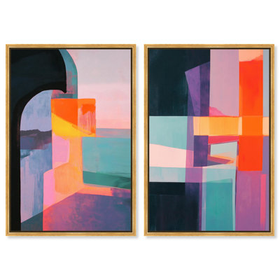 Dynamic Color Blocks Canvas Print Modern Abstract Art Set by Art Remedy, Black Frame, 10 x 15