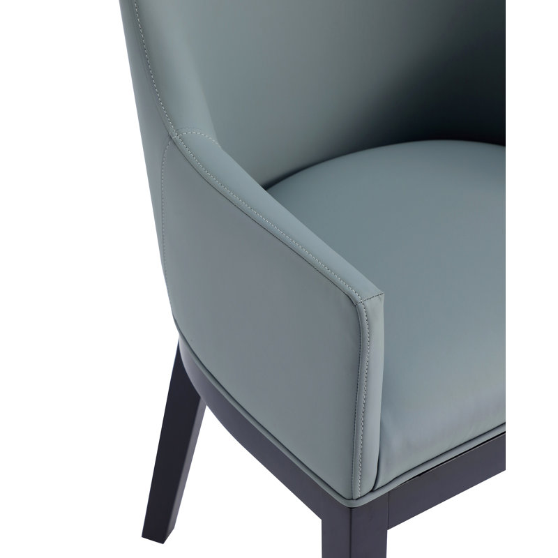 Gansevoort Modern Vegan Leather Upholstered Beech Wood Dining Arm Chair in Pewter, Pewter
