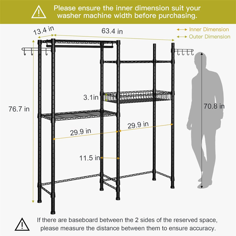 Over Washer Towel Storage Shelf - Adjustable Shelves And Hooks