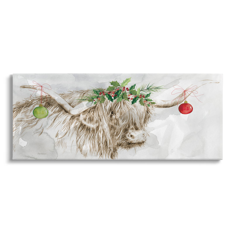 Bétail avec des décorations de Noël sur toile, H 10 po x l 24 po x P 1,5 po