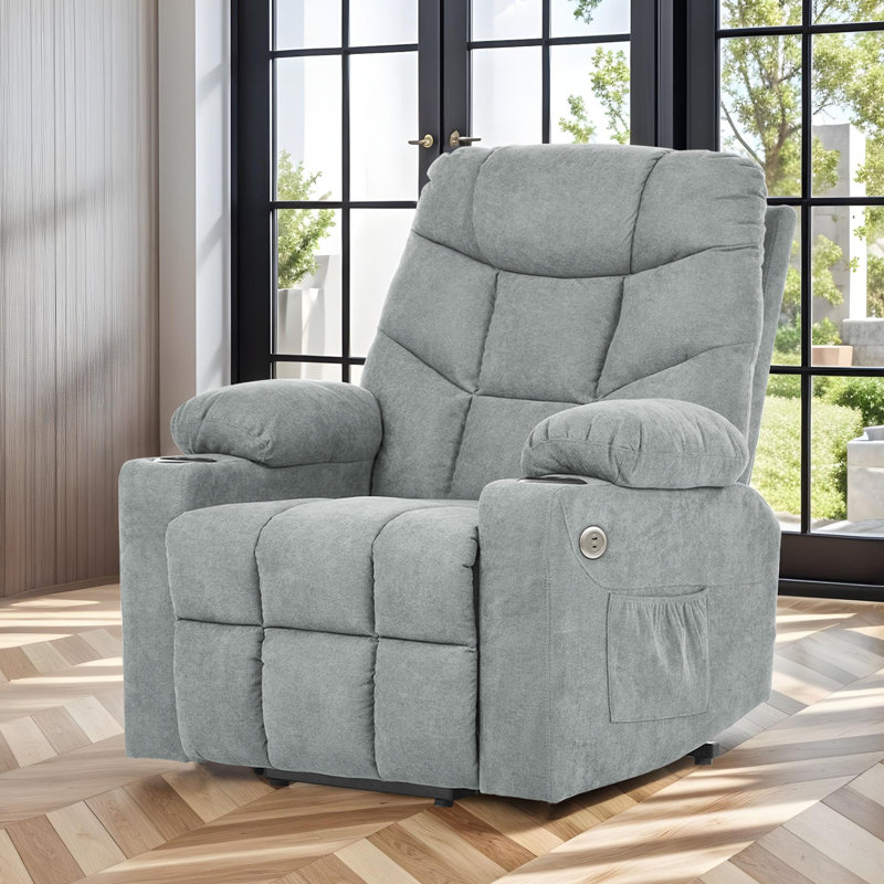 83.1cm Wide Standard Recliner with Massager, Light Grey