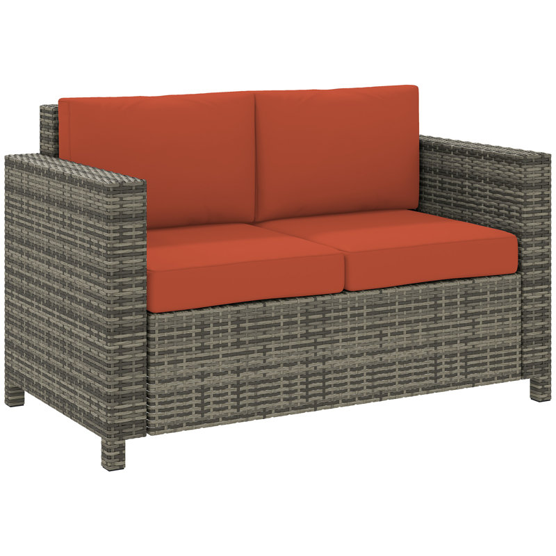 130cm Wide Rectangle Wicker Loveseat with Cushions, Orange