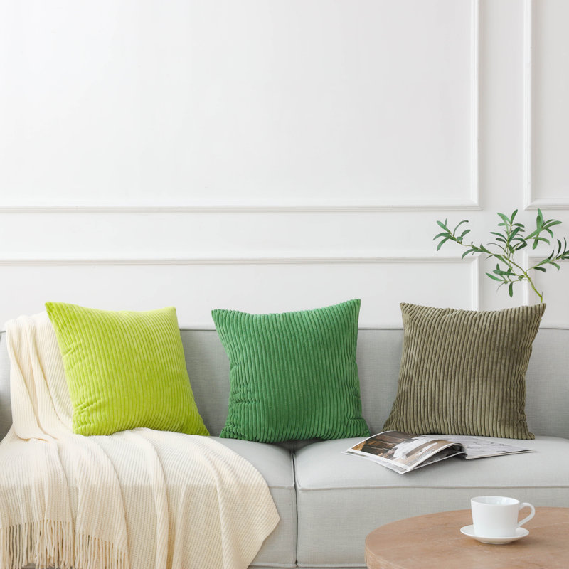 Striped Corduroy Throw Pillow, Solid Color Textured Decorative Pillow, Polyester, Pine Green, Square 20"