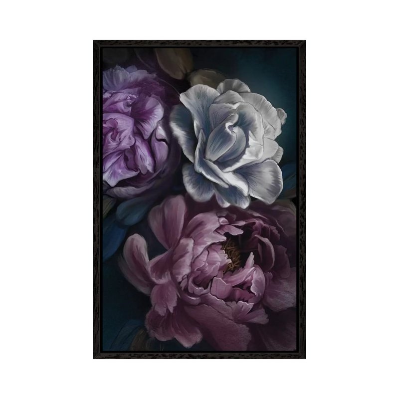 Purple Peony by Juliana Loomer - Painting on Canvas, 101.6cm H x 66.04cm W x 3.81cm D, Black Framed