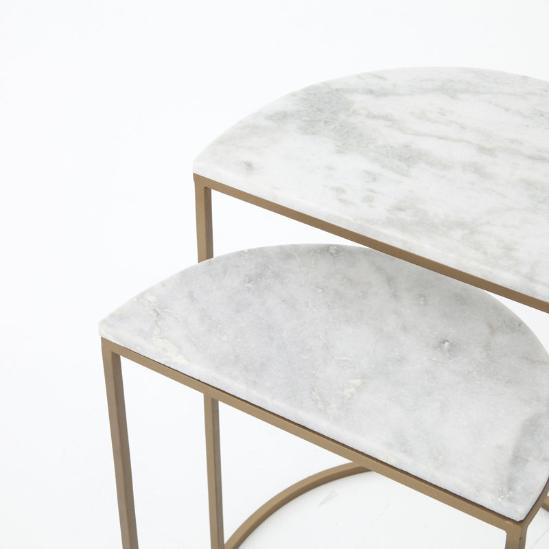 Polished White Marble and Brass Nesting C Tables