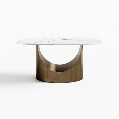 Koeppelle Rectangular Stone Top with Stainless Steel Base Dining Table