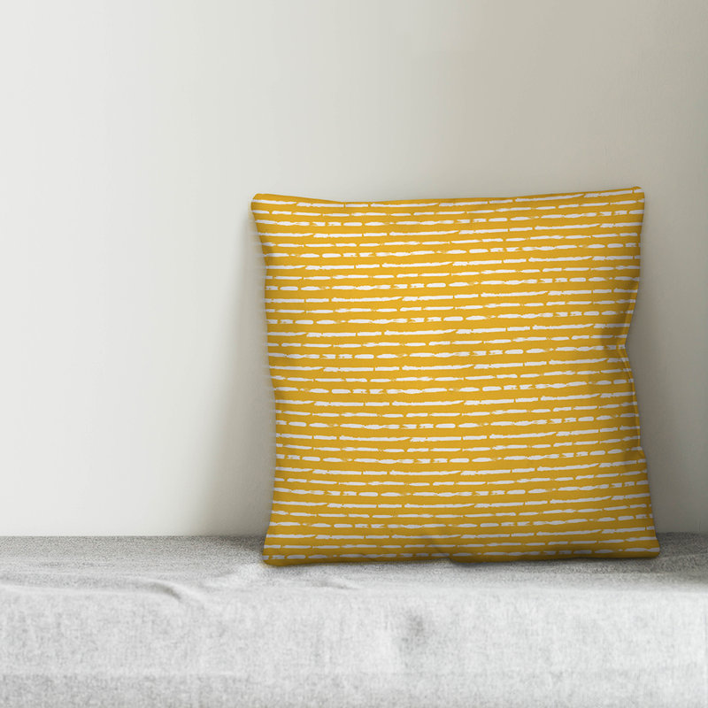  Housse et insert de coussin carré Tally, 18 po x 18 po, Jaune / rayé blanc 1