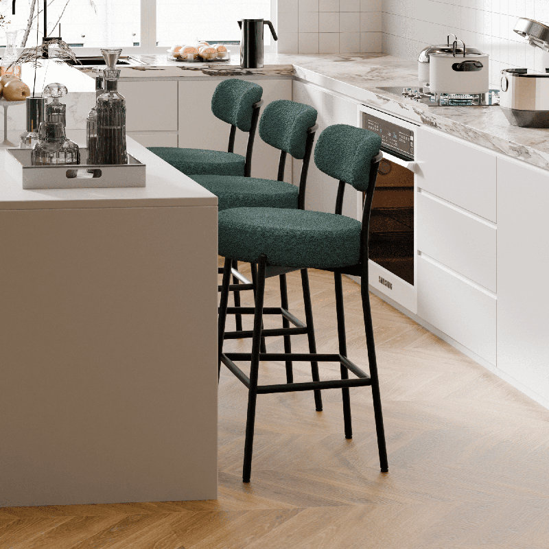 Tabouret de comptoir moderne à dossier courbé et rembourré, Vert
