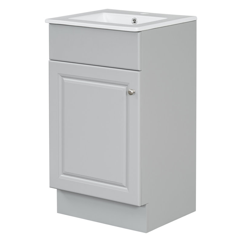 Meuble-lavabo gris de 18 po - construction durable Lavabo en céramique avec étagère réglable anti-déversement, Gris