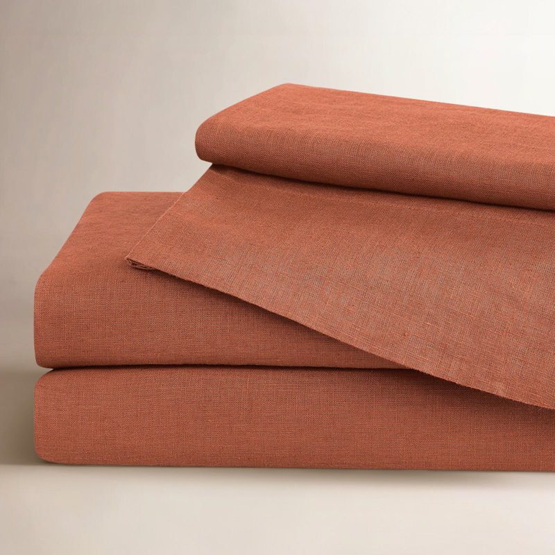 Ensemble de draps en lin Nena Aybar, Ensemble de draps pour très grand lit californien, Orange