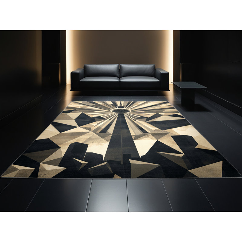Tapis à motif géométrique doux et moelleux en forme de tour de télévision en gris - Reliure grise, 7 x 9