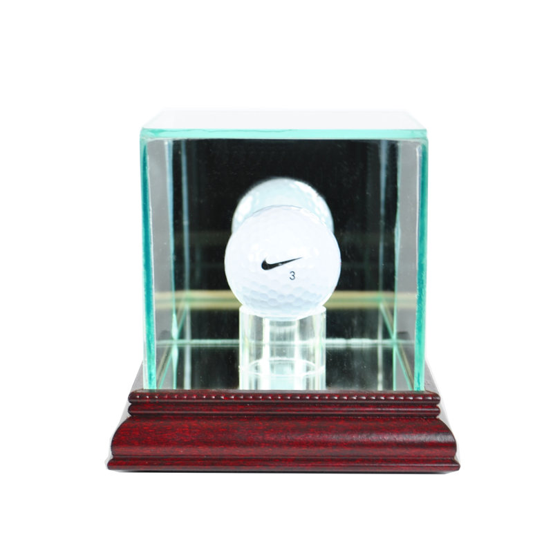 Perfect Cases And Frames 4'' W 4'' D Golf Glass Ball / Puck Case, Cherry