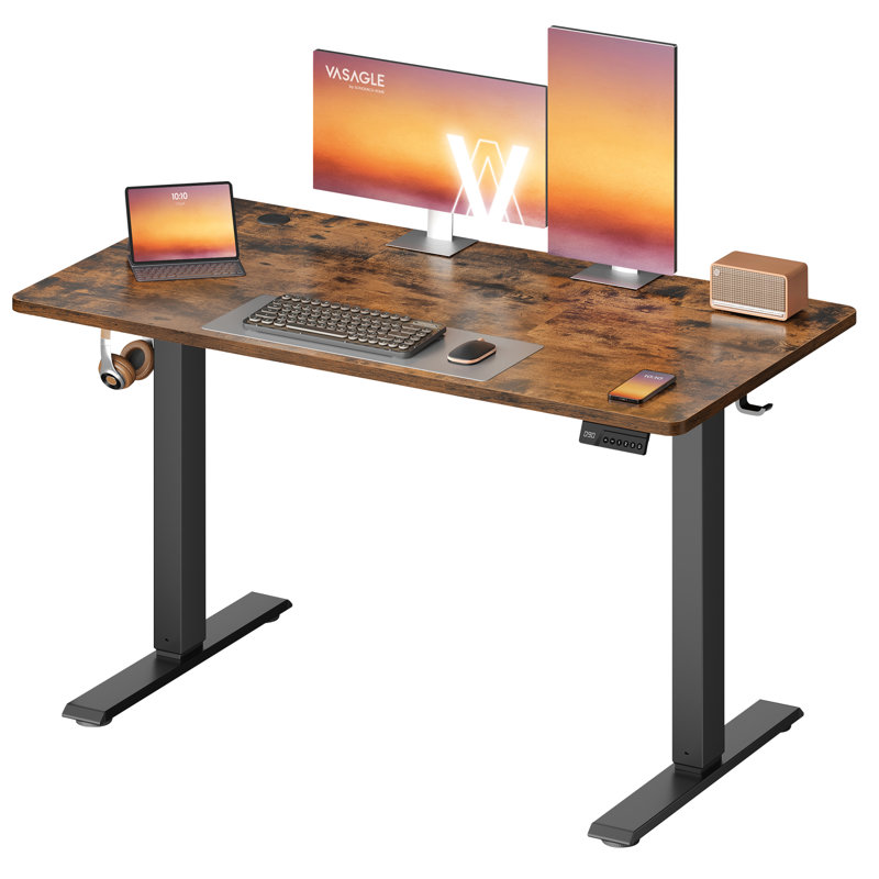 Adjustable Steel Computer Desk, 120 cm H x 120 cm W x 60 cm D, Black, Rustic Brown