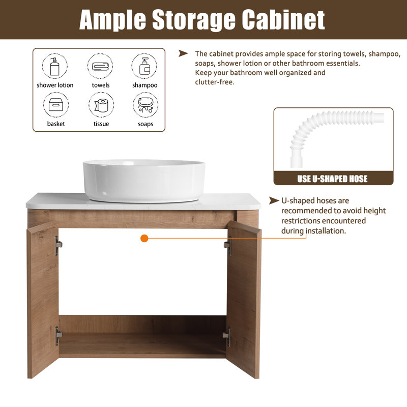 Eaton 30'' Wall Mounted Bathroom Vanity Set with Engineered Stone Top, White