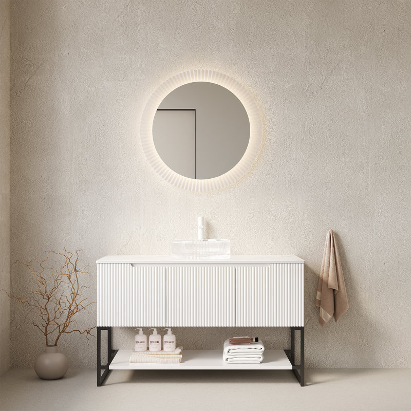 Meuble-lavabo autoportant moderne 48 po avec lavabo en verre pour salles de bain spacieuses