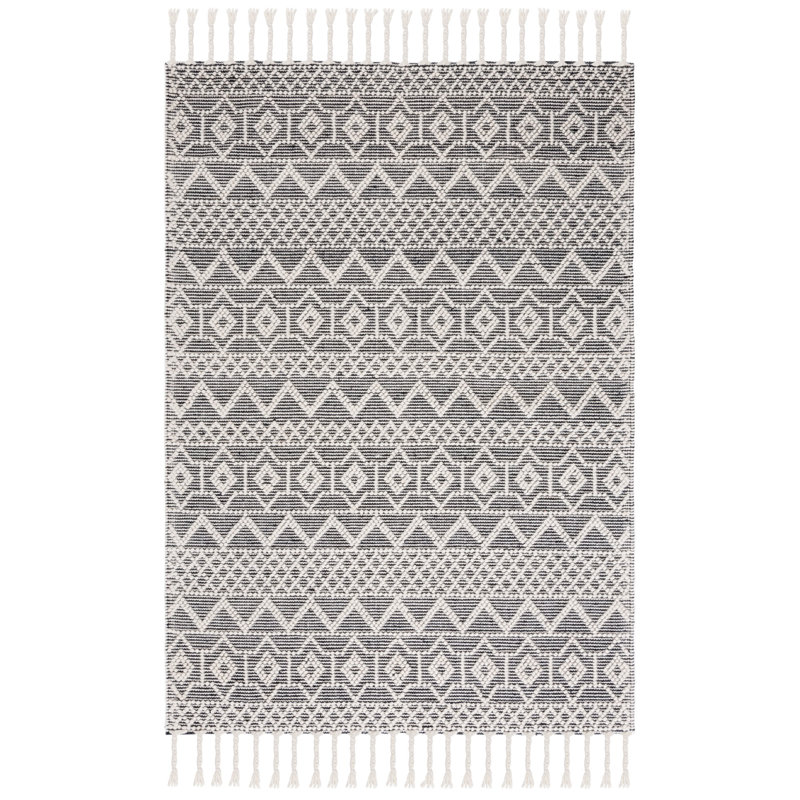 Natura Hand Woven Wool/Cotton Geometric Rug in Ivory/Black, Rectangle 8' x 10'