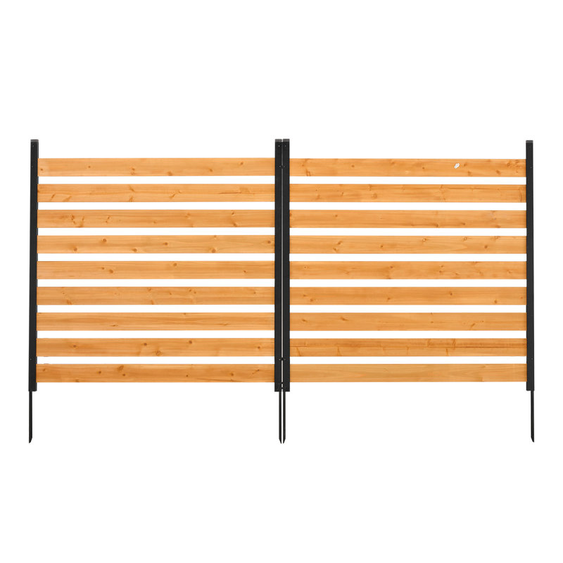 Wooden Privacy Fence, 48 x 49 x 28 inch Air Conditioner Fence, 2 Panel Solid Outdoor Wood Privacy Screen with Metal Stakes, Steel Frame, Trash Can Hider Fences Suitable for Garden, Pool