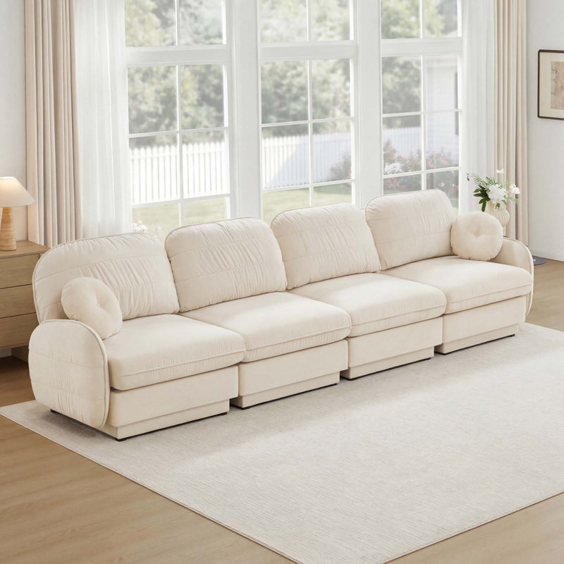 Canapé modulaire ergonomique Chenille, Cream Beige, 37.4" H x 137" W x 33.4" D