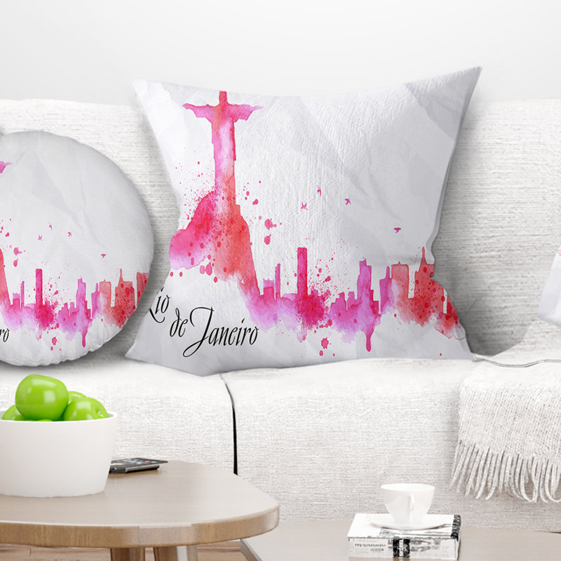 Coussin silhouette paysage urbain Rio De Janeiro, 16 po x 1 po, Coussin décoratif, Rose