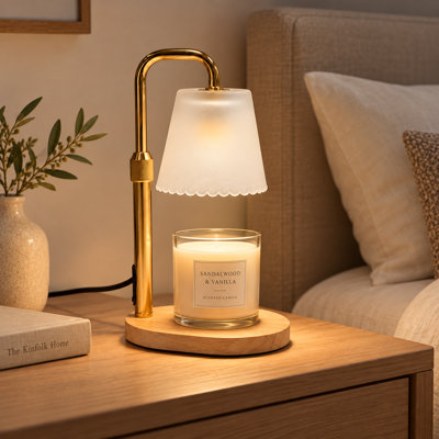 Lampe avec chauffe-bougie givré avec base en bois, minuterie et gradateur, fond de cire à hauteur réglable pour bocaux de bougie parfumée, décoration intérieure et cadeau de pendaison de crémaillère